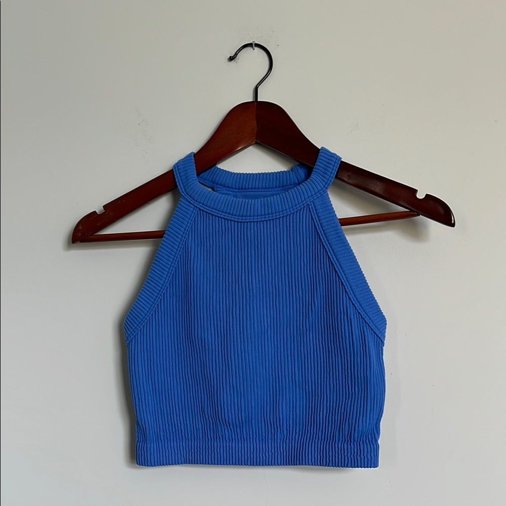 Aerie Blue Ribbed Crop Tank Top Size S